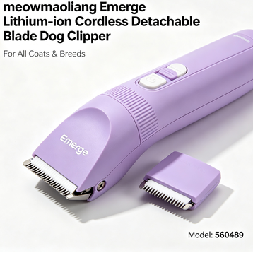 meowmaoliang Emerge Lithium-ion Cordless Detachable Blade Dog Clipper, for All Coats & Breeds, Purple, 560489
